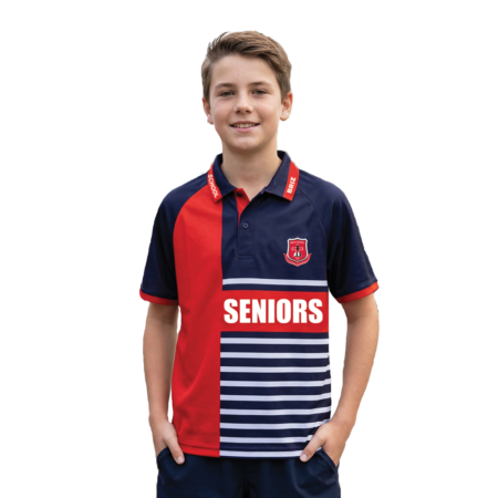 school seniors polo custom striped with logo