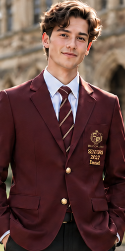 Year 12 student wearing a maroon Classic leavers blazer