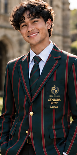 Year 12 student wearing a green striped Heritage leavers blazer