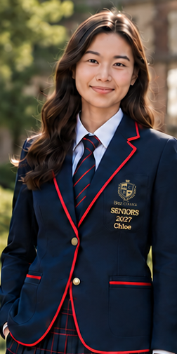 Year 12 student wearing a navy Signature leavers blazer